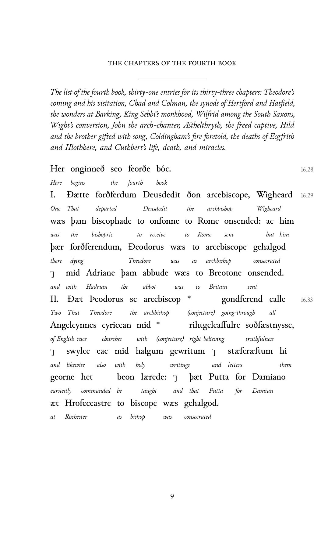 Page 9 of the book: the Old English text with an English word under each word.