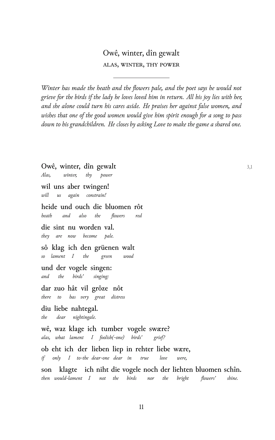 Page 11 of the book: the Middle High German text with an English word under each word.