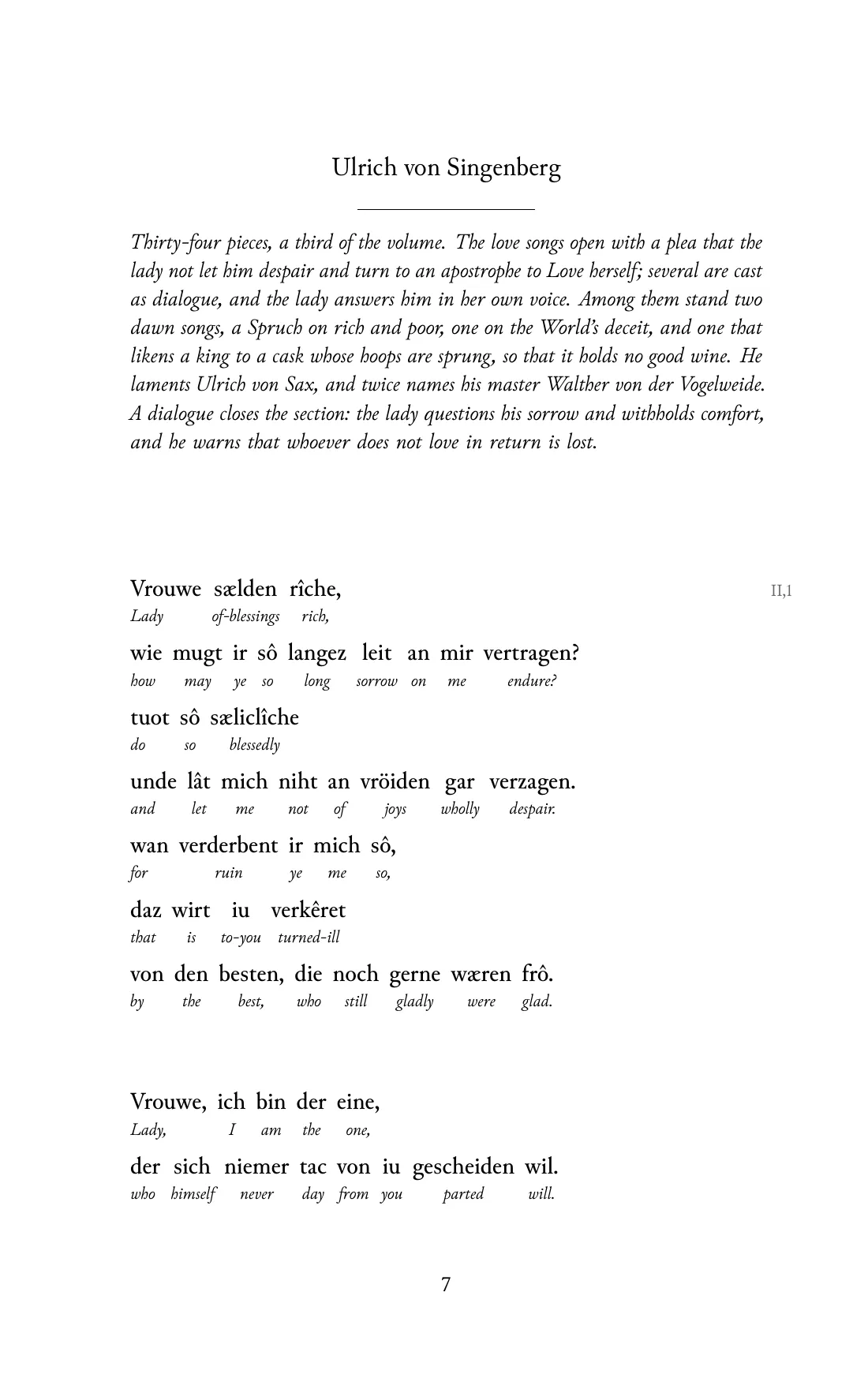 Page 7 of the book: the Middle High German text with an English word under each word.