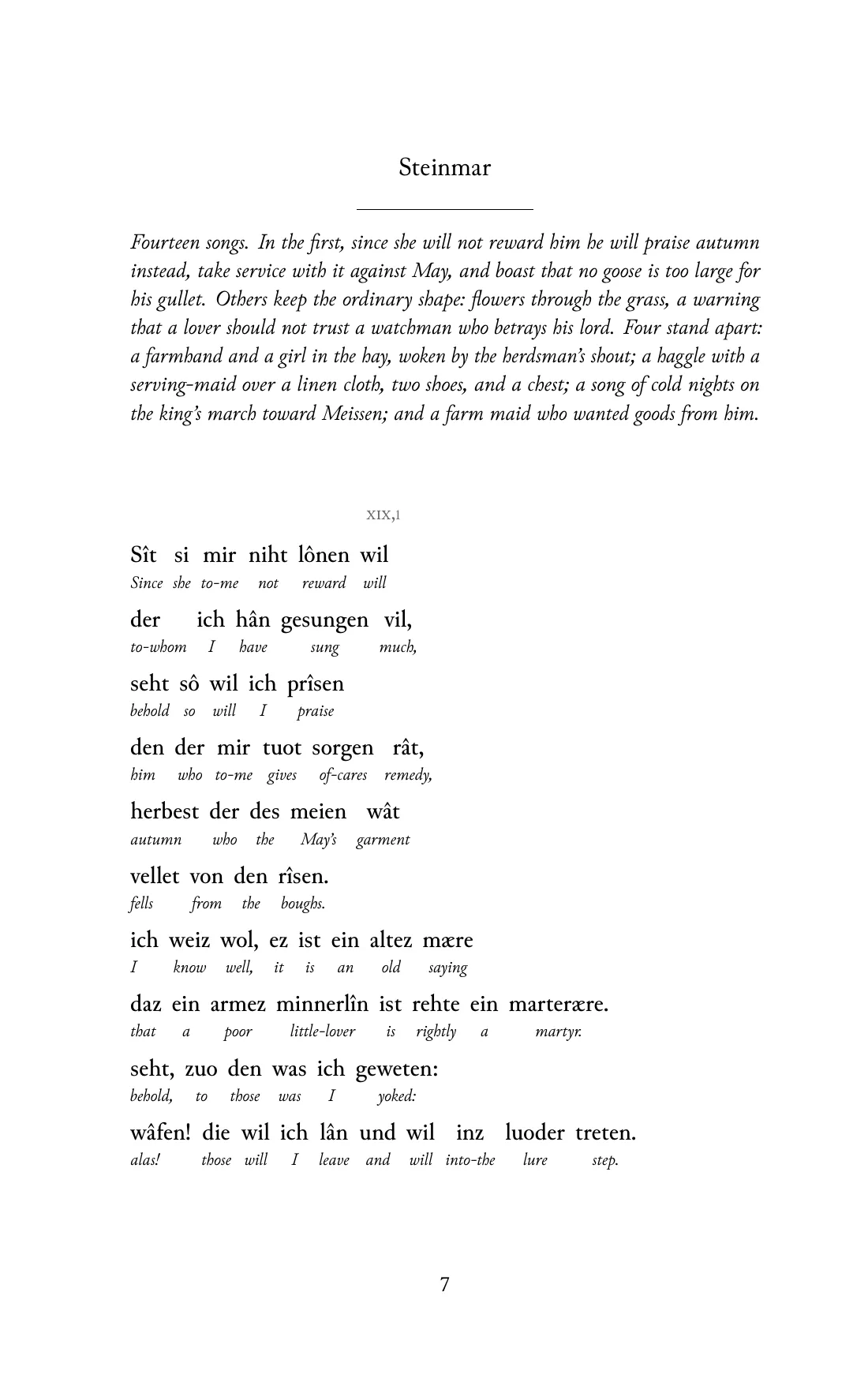 Page 7 of the book: the Middle High German text with an English word under each word.