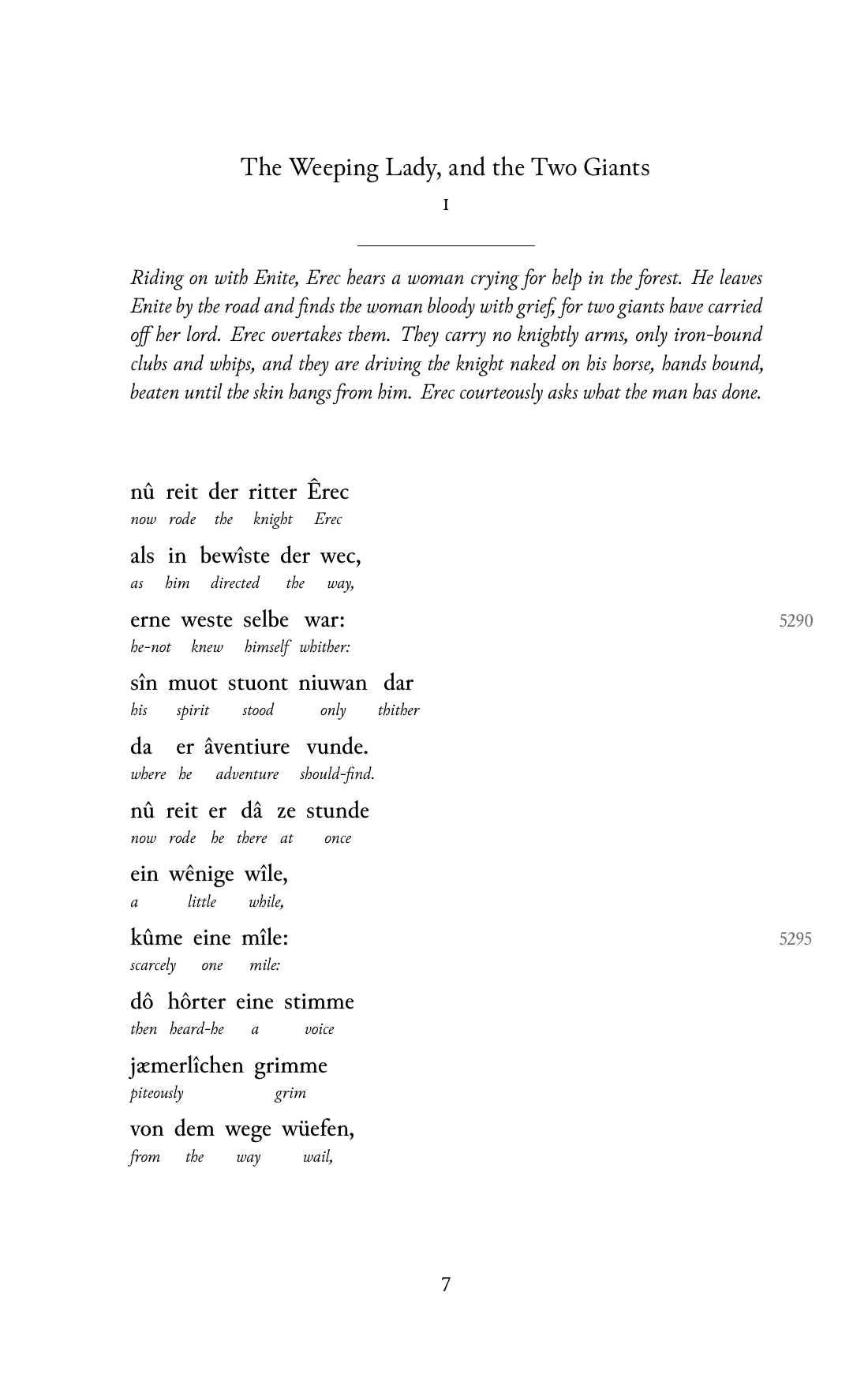 Page 7 of the book: the Middle High German text with an English word under each word.