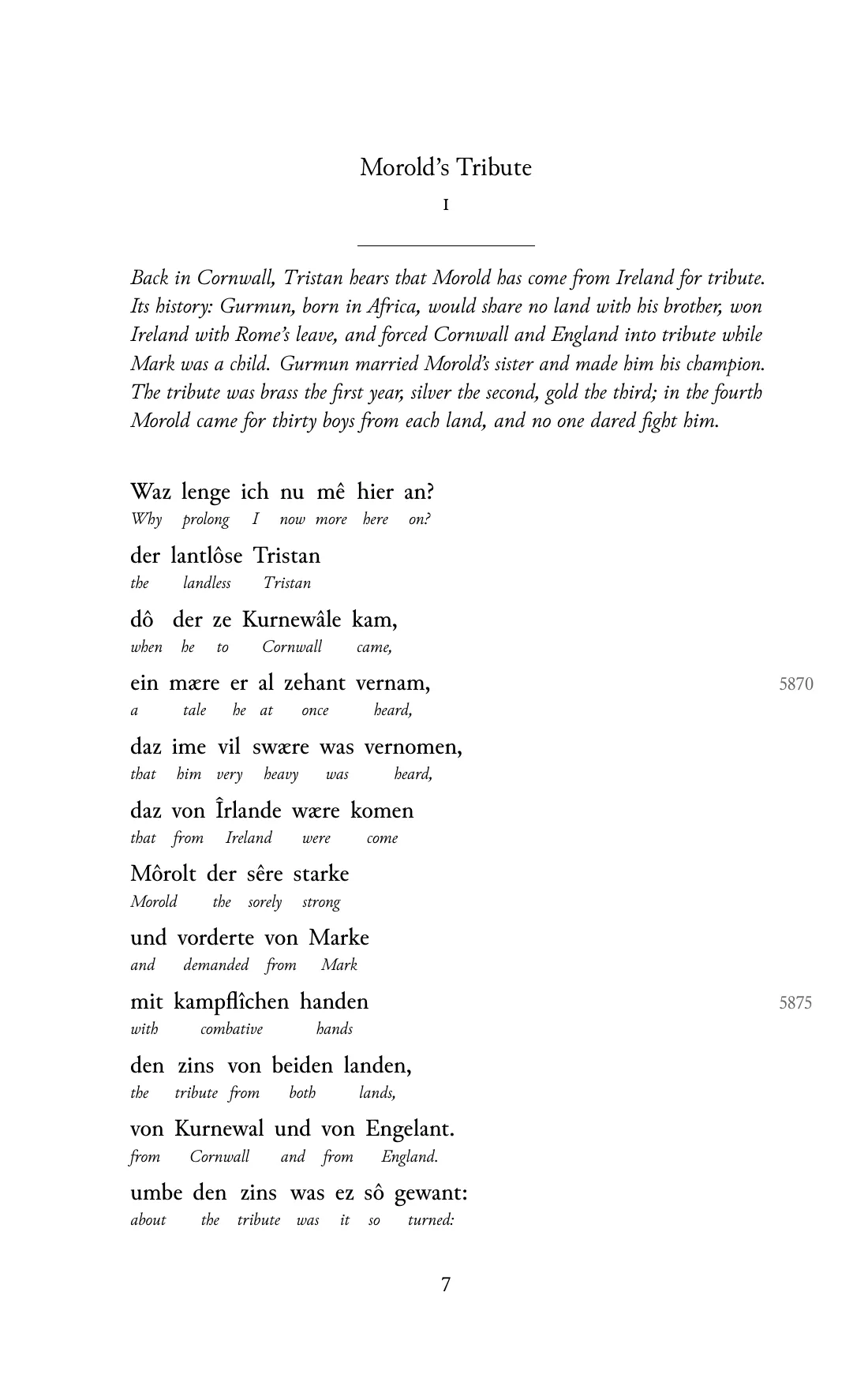 Page 7 of the book: the Middle High German text with an English word under each word.