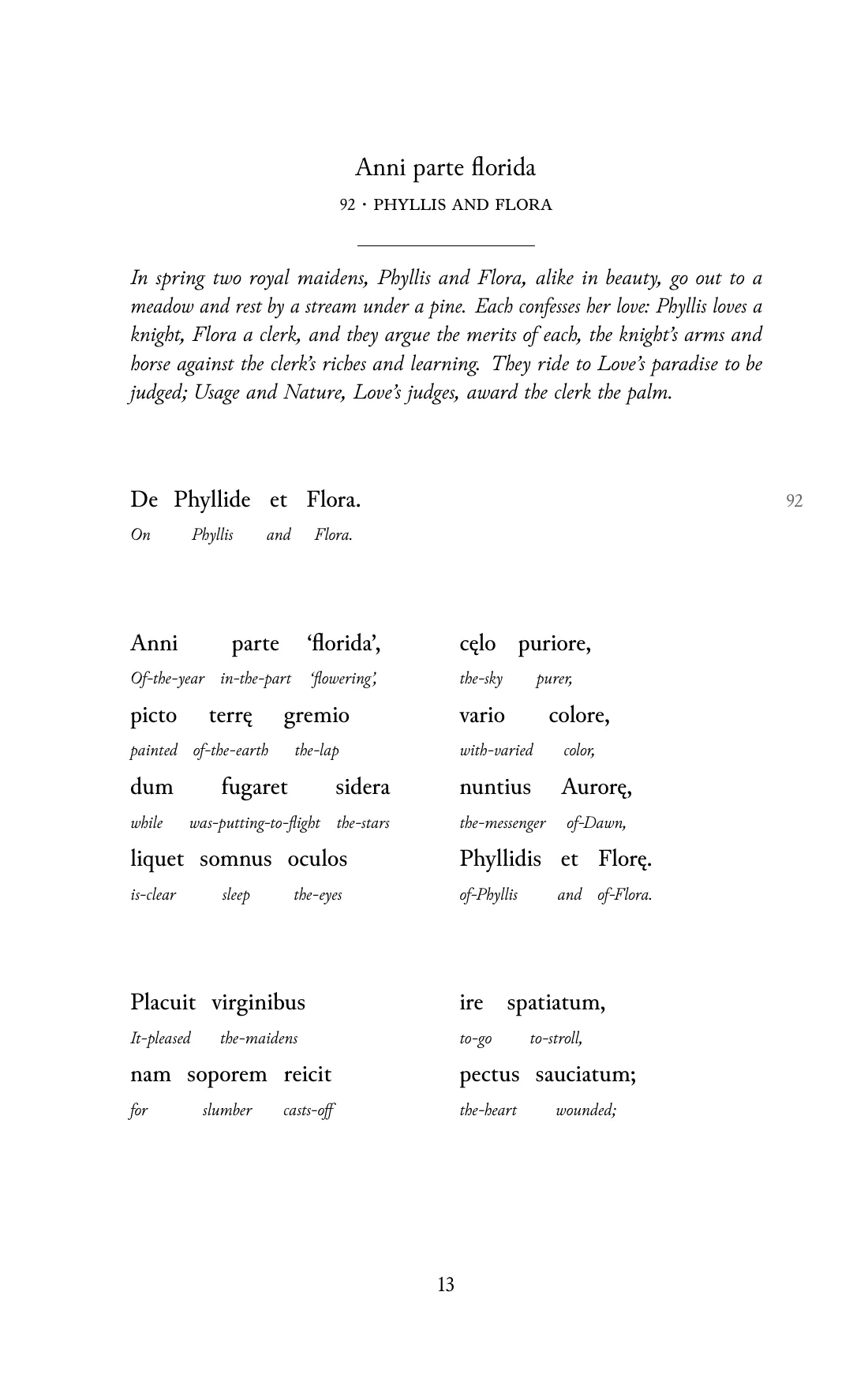 Page 13 of the book: the Medieval Latin text with an English word under each word.